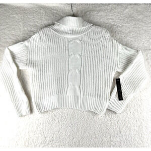 Almost Famous Ivory Turtle Neck Cropped Sweater Cable Knit Long Sleeve Size M